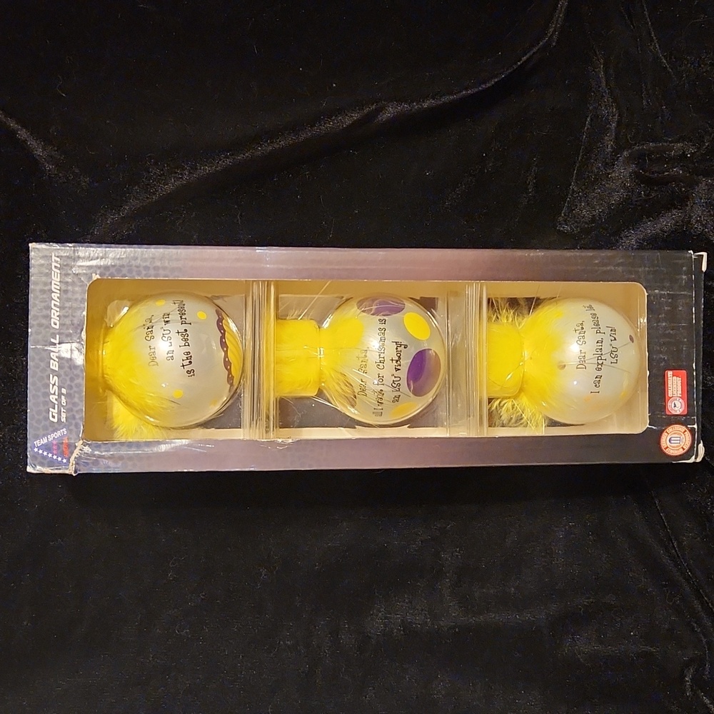 Set of 3 LSU Glass Ball Ornaments